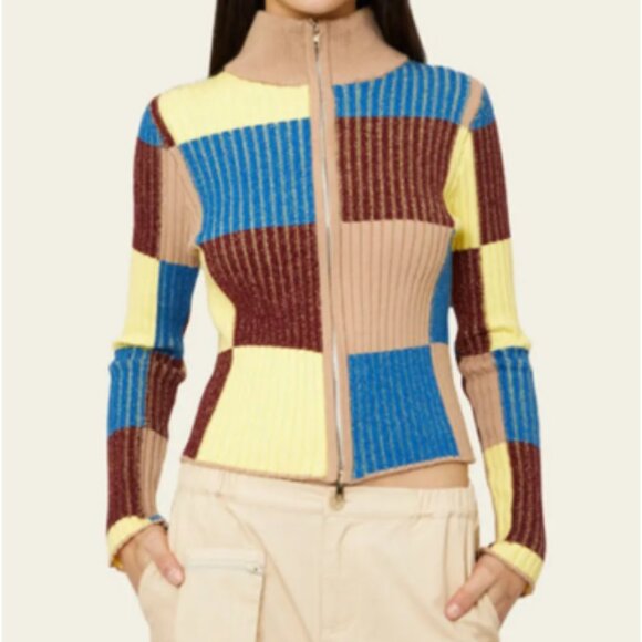 Find Me Now - Sahn Zip Up Checkerboard Cardigan - Moonstone - Picture 9 of 9